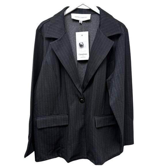 CURATIONS x Nicole Hickl Blazer Plus Size 2X Ponte Knit Black Pinstripe NWT - Picture 1 of 10